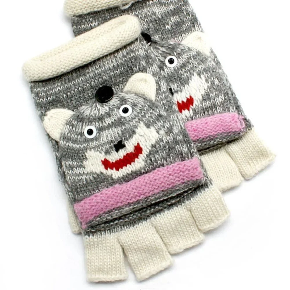 D & Y Womens Kids Knot Winter Hand Gloves Flip Top Glomitt Wool Blend Mittens